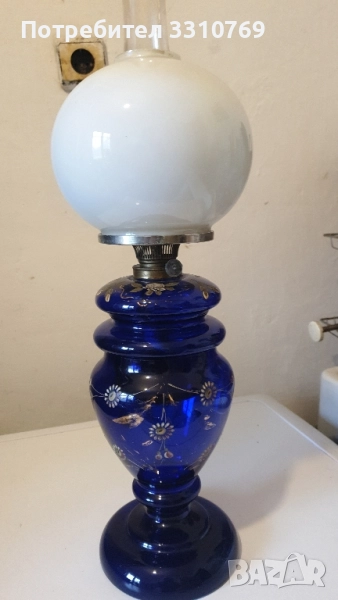 Изключително рядка антикварна находка- кобалтово синя луксозна стъклена газена лампа "Мурано .", снимка 1
