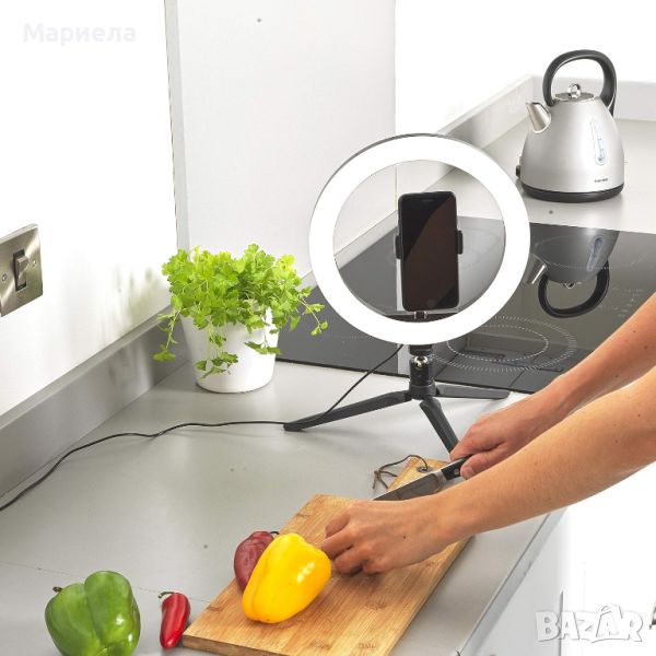 Настолна лампа за селфи с държач за телефон , Sync Desktop Selfie Light Ring Stand with Phone Holder, снимка 1