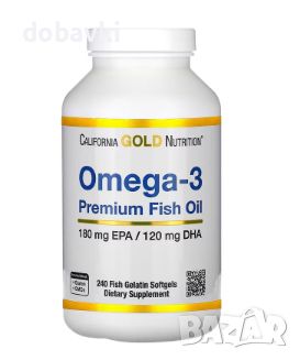 Омега 3 California Gold Nutrition, Omega-3, Premium Fish Oil, 240 Fish Gelatin Softgels, снимка 1