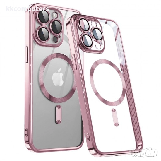 Силиконов кейс bSmart Chrome Magsafe с протектори за камерите, За iPhone 17 Pro (6.3), Розово-златен, снимка 1