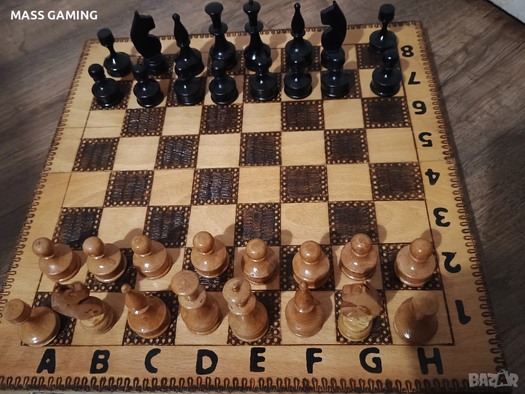 Дървен Пирографиран шах , снимка 1