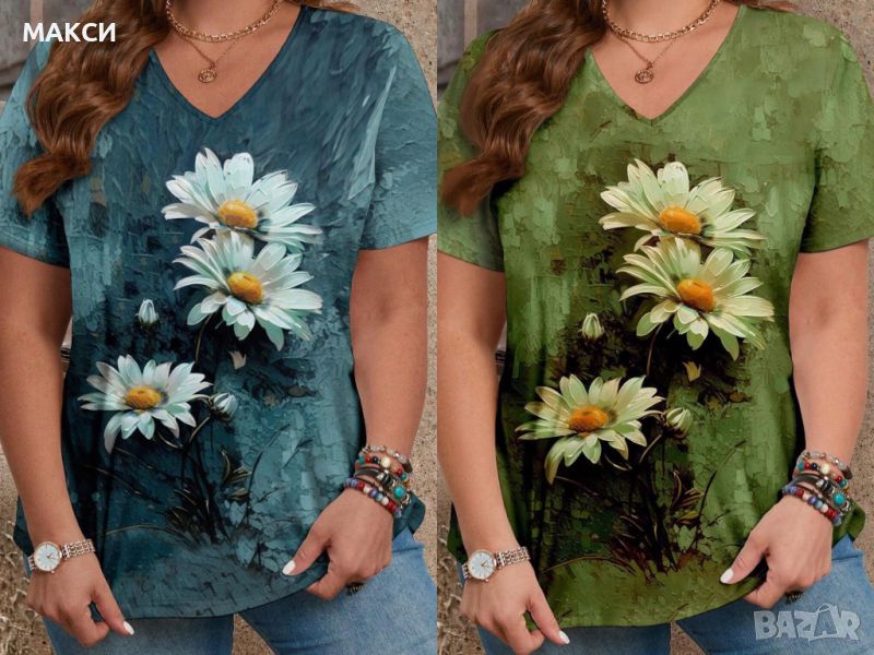 Макси силно еластична и много мека тениска в красив флорален десен, снимка 1