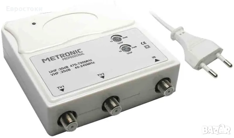 Metronic 414113 - VHF/UHF вътрешен телевизионен усилвател за DTT с LTE филтър, 5G съвместим, снимка 1
