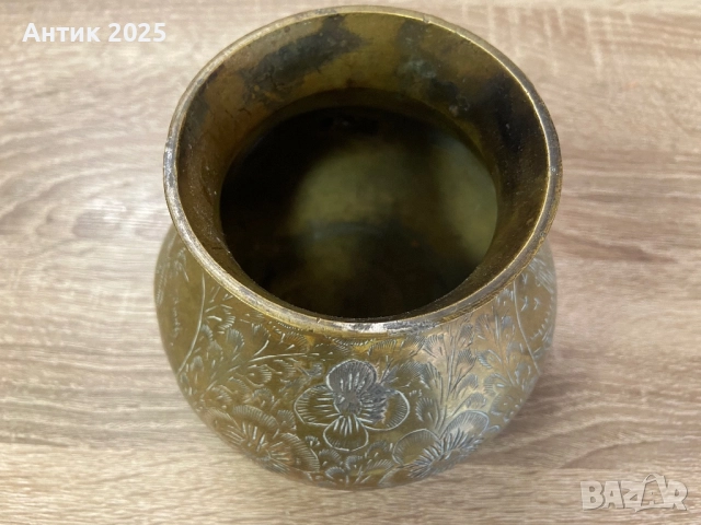 Винтижна месингова ваза с гравировка от Йерусалим и източни мотиви, снимка 5 - Антикварни и старинни предмети - 51484620