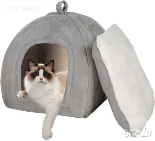 2в1 котешка къща Cat Cave Cat Bed Fluffy Cuddly Cave with Cushion Перяща се котешка къща Вът, снимка 1 - За котки - 48839343