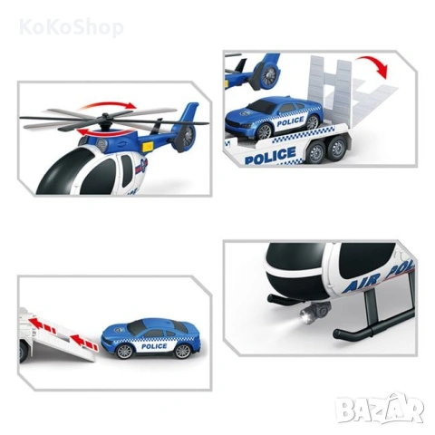 Полицейски камион с хеликоптер и патрулна кола, снимка 3 - Коли, камиони, мотори, писти - 53055746