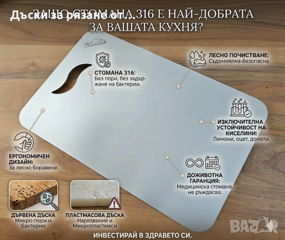Дъска за рязане от неръждаема стомана 316, снимка 2 - Аксесоари за кухня - 51437716