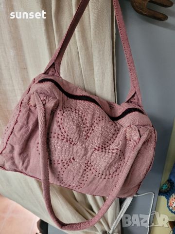 красива бохо чанта  с бродерии в бордо цвят, снимка 10 - Чанти - 45714742