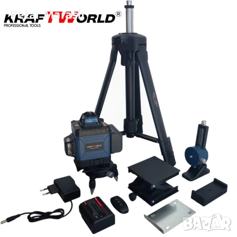 Акумулаторен комплект KraftWorld 5в1 – Лазерен Нивелир, Гайковерт – Винтоверт, Перфоратор, Ъглошлайф, снимка 8 - Винтоверти - 51051114