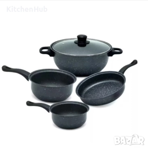 Комплект качествени тенджери от 7 части с незалепващо мраморно покритие. , снимка 5 - Съдове за готвене - 52122630