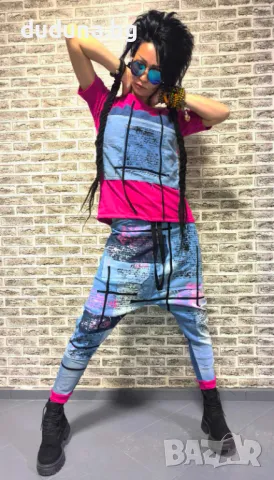 Нов страхотен дамски сет   дънкови потури и тениска в стила на дудуна!