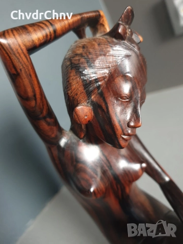 19см ръчна дърворезба статуетка/еротика/азиатска дървена скулптура/фигура на гола жена с огледало, снимка 7 - Статуетки - 52905614