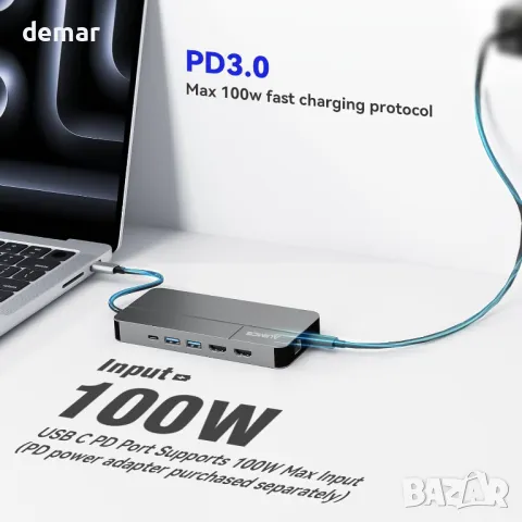 AUIMCE Докинг станция 2х HDMI и USB C порт, до 4K/60Hz, MacOS/Windows, снимка 8 - Кабели и адаптери - 48824576