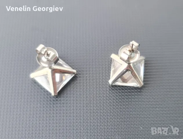 Сребърни обици с квадратни циркони, 10мм/10мм. Проба 925, снимка 5 - Обеци - 49832218