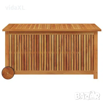 vidaXL Градинска кутия за съхранение с колела 113x50x58см акация масив（SKU:319712）, снимка 4 - Градински мебели, декорация  - 48783893