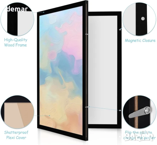 Okydoky Затворена бяла дъска с дървена рамка (MMB-3040), снимка 3 - Други стоки за дома - 51166266