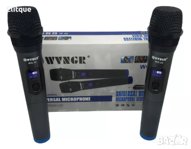 Комплект 2 бр. универсални динамични безжични микрофони WG-22,предавател-приемник, снимка 2 - Друга електроника - 52840339