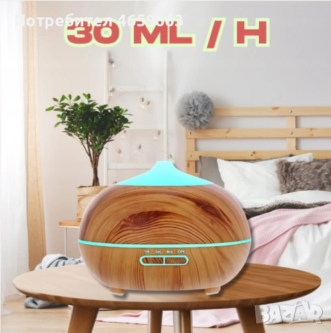 Ултразвуков арома дифузер и овлажнител за въздух за етерични масла 400 мл, 7 LED светлини, снимка 3 - Овлажнители и пречистватели за въздух - 52526391