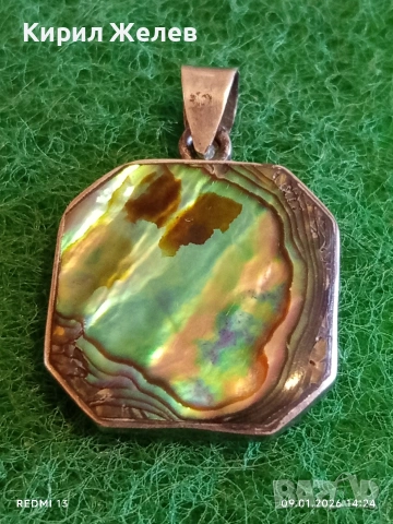 Сребърен медальон с инкростиран цветен Седеф Халиотис ювелирна изработка 52748, снимка 2 - Части - 53043803