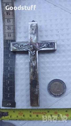 Седефен кръст, посребрен, маслинено дърво , снимка 2 - Антикварни и старинни предмети - 51773035