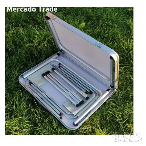 Маса за Къмпинг + 2 броя Столове, Сив-Бял, снимка 4 - Маси - 49660812