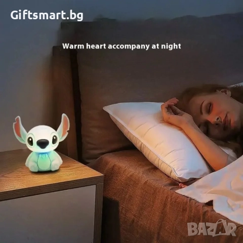 Силиконова, детска лампа Stitch, 14x16см, USB зареждане, Вградена батерия, снимка 4 - Настолни лампи - 51746107