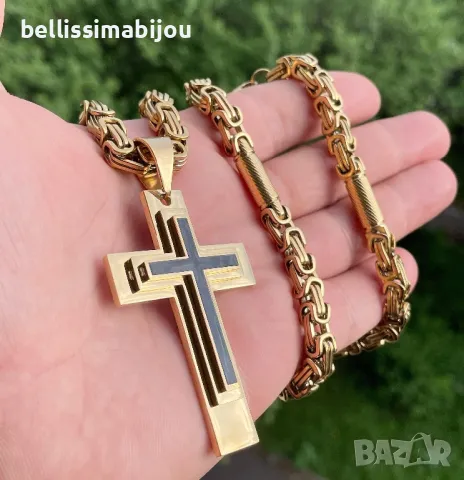 Мъжки Масивен Ланец 12мм. от Медицинска Стомана с Кръст