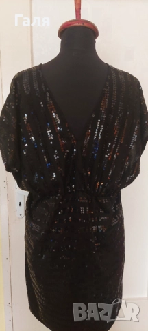 Къса рокля или туника с пайети,  черна, размер 14, снимка 7 - Рокли - 52164833