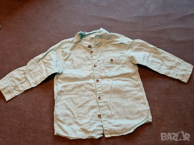 1-2г 92см Риза с дълъг ръкав, памук, светло зелена, без следи от употреба 