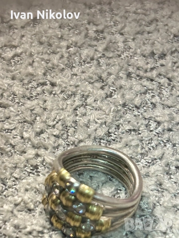 Дамски сребърен пръстен със златни елементи 750 проба, снимка 4 - Пръстени - 52931860