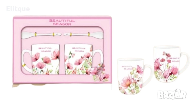 Порцеланов комплект 2 чаши с 2 лъжици, снимка 7 - Чаши - 52861449