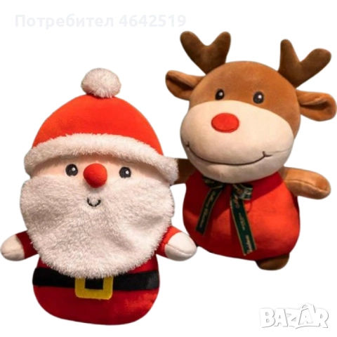 Коледна плюшена играчка 25см – Дядо Коледа или Еленче, снимка 4 - Плюшени играчки - 52336750