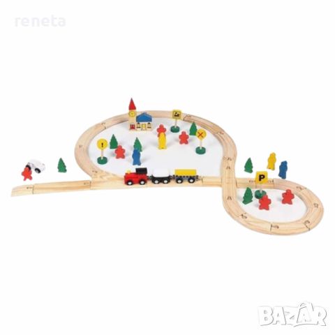 Влак с релси, Дървени, Многоцветни, 48 части