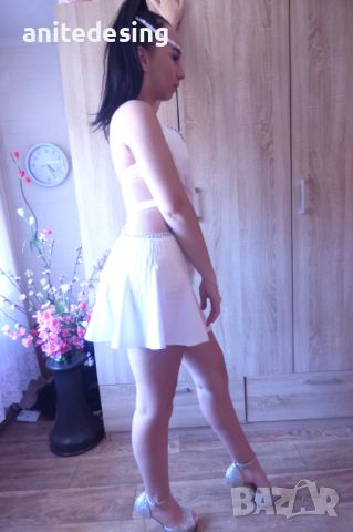 Бяла  рокля за спортни танци с ресни и кристали, снимка 4 - Детски рокли и поли - 46407818