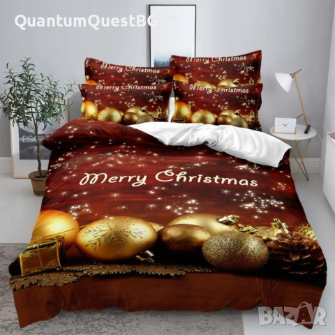 Коледно спално бельо, 100% памук, 6 части, снимка 3 - Спално бельо - 52818757