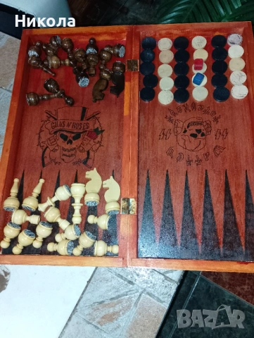 Шах-табла48/48 с дървени фигури и пулове, снимка 2 - Шах и табла - 49643262