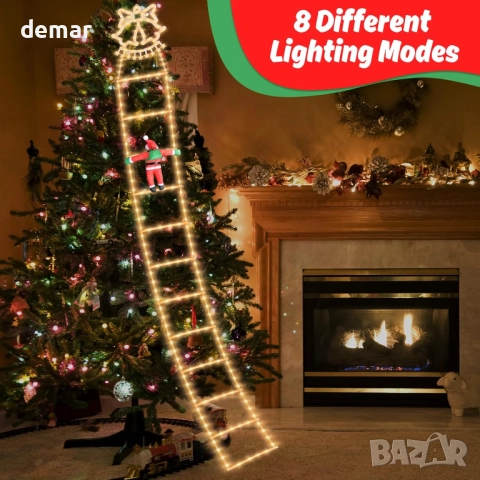 Светлинна стълба на Дядо Коледа, двойни камбанки, 3,3 метра, 7 режима, снимка 2 - Декорация за дома - 52974389