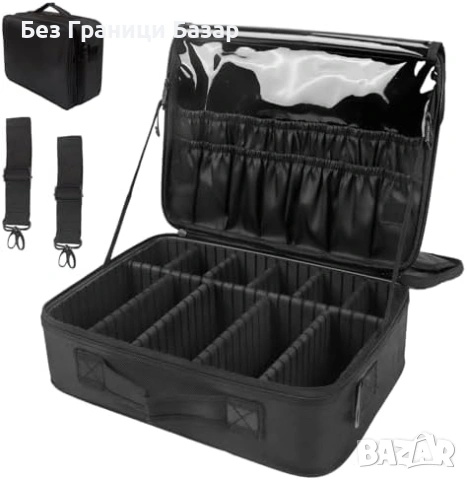 Нова Голяма Козметична Чанта Органайзер с Регулируеми Отделения за грим