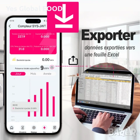 TONGOU WiFi електромер 240V с LCD и защита, снимка 5 - Друга електроника - 53430835