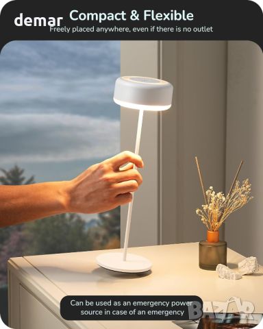 EDISHINE Настолна лампа LED акумулаторна сензорна 2 цветни режима външна преносима - бяла, черна, снимка 4 - Настолни лампи - 45652164