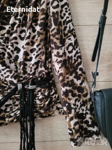 Елегантна блуза в тигров принт , снимка 2 - Блузи с дълъг ръкав и пуловери - 51429022