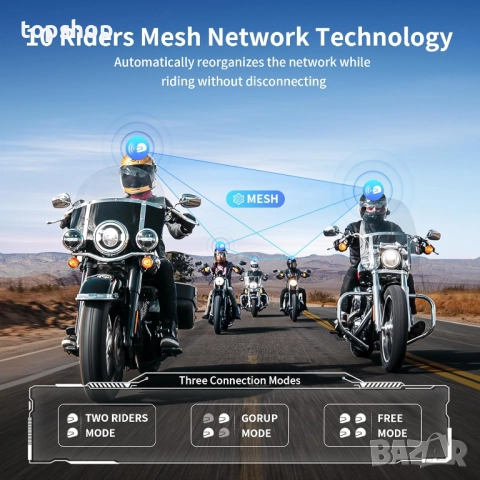 Чисто нови 2 интерком с за 10 човека Fodsports FX7 10 Riders Mesh Bluetooth слушалки за мотоциклет.., снимка 2 - Аксесоари и консумативи - 51881506