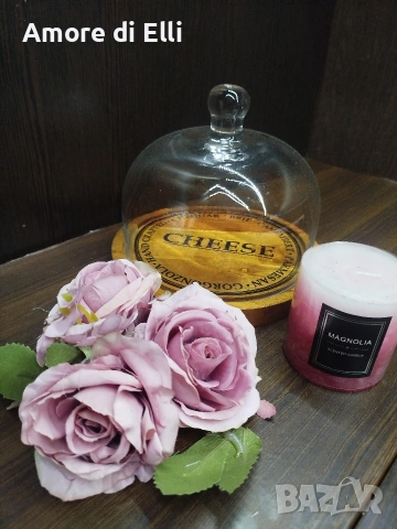 Масивна дървена дъска за сирена със стъклен капак (купол) – Vintage style, снимка 2 - Прибори за хранене, готвене и сервиране - 53918632