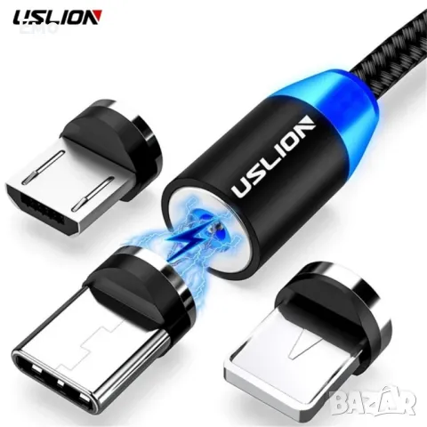 Универсален магнитен кабел Uslion 3 в 1 за зареждане на телефони - micro USB, снимка 4 - Оригинални зарядни - 48734263