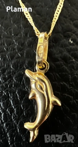 НОВО ЗЛАТНО КОЛИЕ С ВИСУЛКА ДЕЛФИН 585/1000 2.06 ГРАМА, снимка 4 - Колиета, медальони, синджири - 53460006