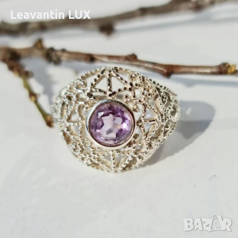 Сребърен пръстен с Аметист 5970, снимка 5 - Пръстени - 50877413