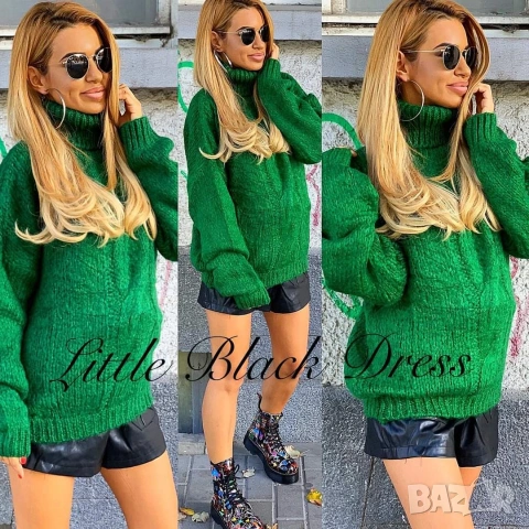 Изчистен пуловер с поло яка от мохер в розов,зелен,жълт и червен цвят, снимка 7 - Блузи с дълъг ръкав и пуловери - 43524550