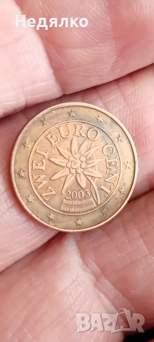 2 евро цента 2003г,Австрия,мега дефект,куриоз , снимка 3 - Нумизматика и бонистика - 53921863