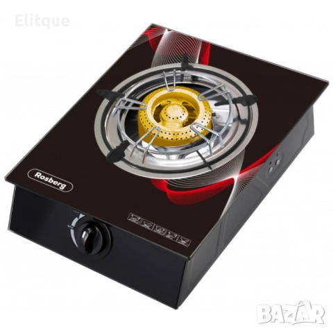 Котлон газов единичен Rosberg, 30 mbar, Черен от закалено стъкло, Чугунена горелка, с две поставки, , снимка 2 - Друга електроника - 52888954