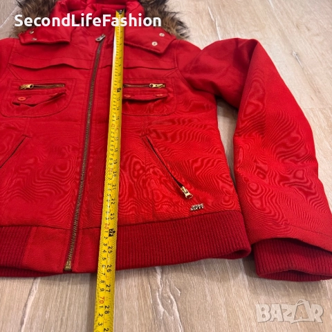 Дамско винтидж яке Miss Sixty Red Bomber, размер M, с качулка от кожа, снимка 7 - Якета - 52180718